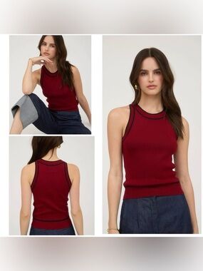 Sleeveless Ribbed Tank Top in Burgundy with Contrast Trim